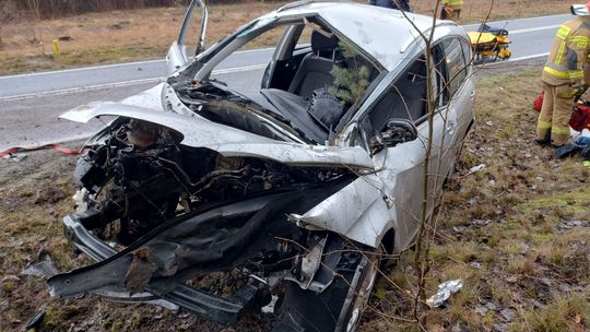 Przerażający wypadek. Samochód uderzył w drzewo