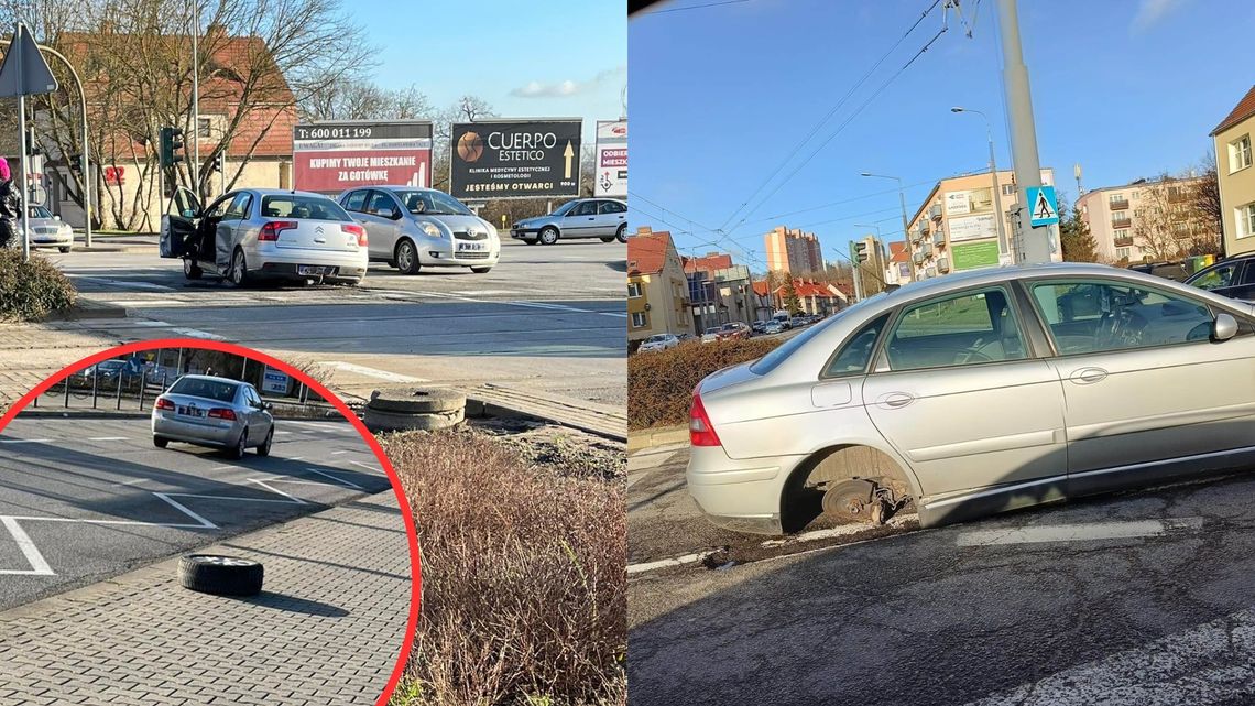 Zderzenie samochodów na jednym z gorzowskich rond